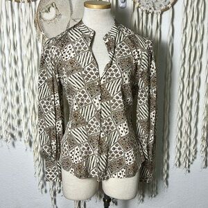 Veronica Beard Silk Blend Long Sleeve Button Blouse Floral Patchwork Pattern 4